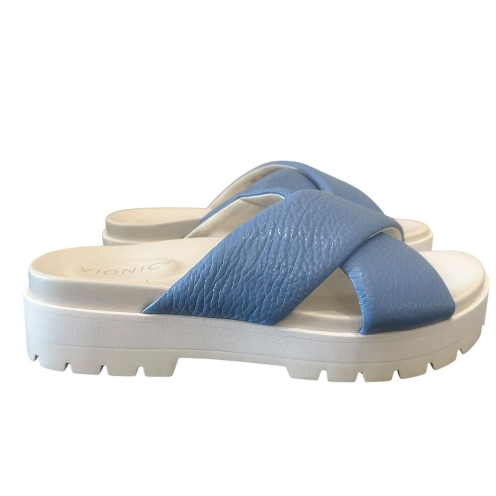 Vionic Vesta Shoes Womens Size 9 Blue White Slide Sandals Comfort Orthotic 40 EU